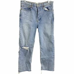 Re/Done Women Jean Originals 70s Stove Pipe 5 Button Fly High Rise Light Wash 30